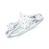 Certified Lab Diamond Engagement Ring - 3 Stone - Double Band Ring - EF-VS Quality - Rosec Jewels, 925 Sterling Silver, US 4.00