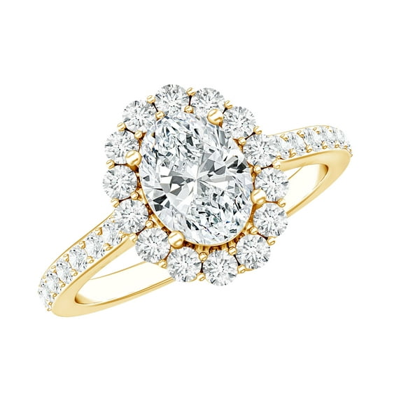 Rosec Jewels Certified Lab Diamond Halo Engagement Ring, Ef-Vs Quality - Ready To Gift, 18K Yellow Gold, US 13.00