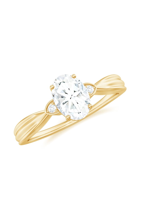 Certified Lab Diamond Oval Engagement Ring 1 Carat - 6x8 mm - EF-VS Quality, 14K Yellow Gold, US 7.00