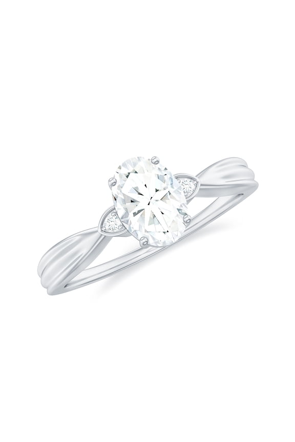 Certified Lab Diamond Oval Engagement Ring 1 Carat - 6x8 mm - EF-VS Quality, 925 Sterling Silver, US 7.00