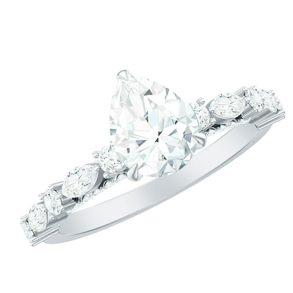 Rosec Jewels Certified Lab Grown Diamond 1 ct Engagement Ring with Side Stones, 10K White Gold, US 3.00