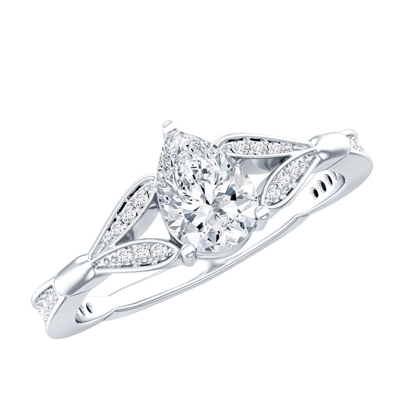 Rosec Jewels Certified Lab Grown Diamond Pear Engagement Ring - EF-VS Quality - Ready To Gift, 18K White Gold, US 3.00