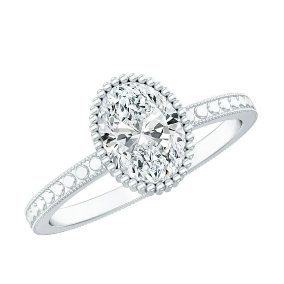 Rosec Jewels Certified Lab Grown Diamond 6x8mm Oval Engagement Ring - Ideal For Gift, 925 Sterling Silver, US 7.00