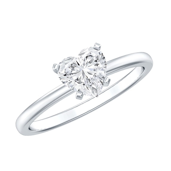 Rosec Jewels Certified Lab Grown Diamond 7mm Heart Engagement Ring, EF-VS Quality - Ready To Gift, 14K White Gold, US 8.00