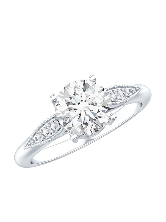 Certified Lab Grown Diamond Circle Engagement Ring 2 Carat - EF-VS Quality, 14K White Gold, US 7.00