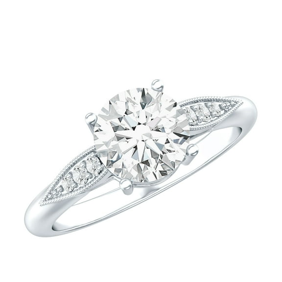 Rosec Jewels Certified Lab Grown Diamond Circle Engagement Ring 2 Carat - 8mm- EF-VS Quality, 925 Sterling Silver, US 4.00