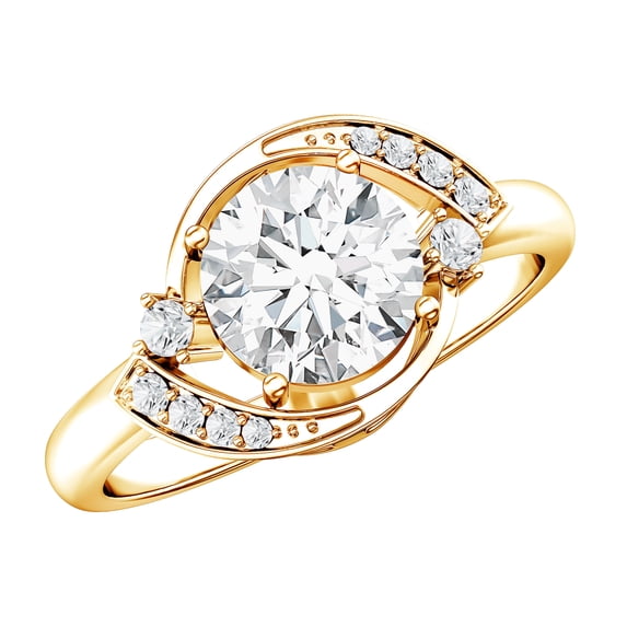 Certified Lab Grown Diamond Round Engagement Ring - 2 Carat - EF-VS Quality - Ready To Gift, 10K Yellow Gold, US 5.00
