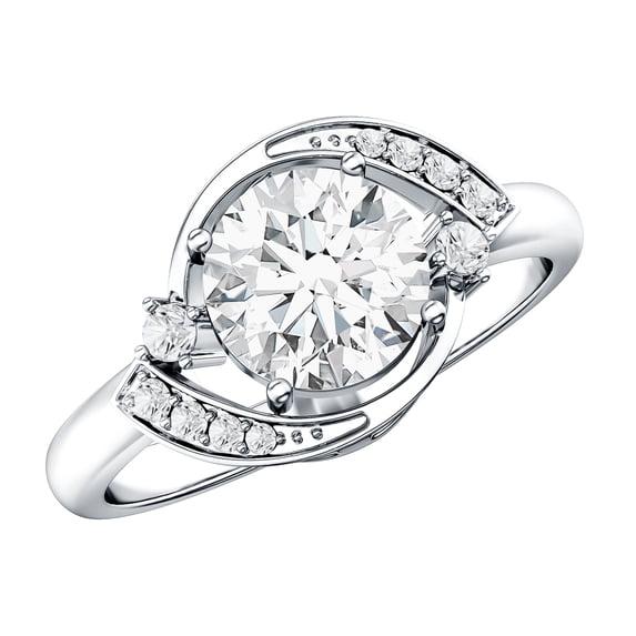 Certified Lab Grown Diamond Round Engagement Ring - 2 Carat - EF-VS Quality - Ready To Gift, 14K White Gold, US 8.00