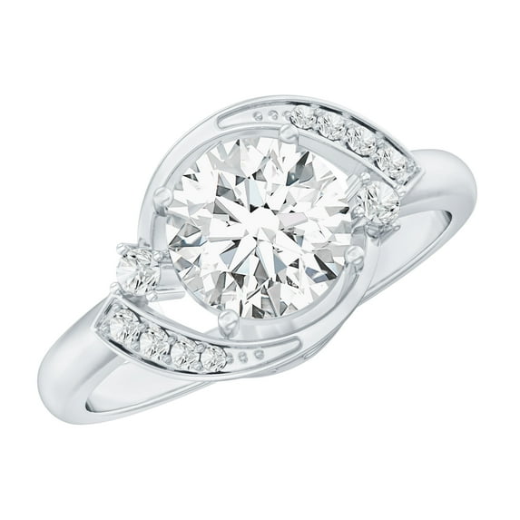 Rosec Jewels Certified Lab Grown Diamond 8mm Round Engagement Ring - EF-VS Quality - Ready To Gift, 18K White Gold, US 4.00