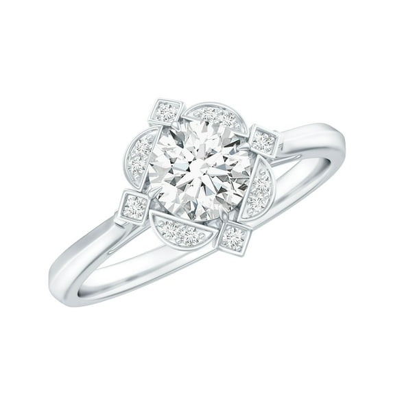 Rosec Jewels Certified Lab Grown Diamond Art Deco Engagement Ring, EF-VS Quality, 10K White Gold, US 7.00
