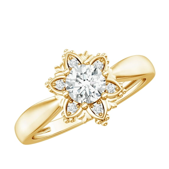 Certified Lab Grown Diamond Designer Engagement Ring (EF-VS Quality), 10K Yellow Gold, US 3.50