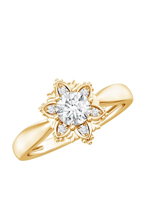 Certified Lab Grown Diamond Designer Engagement Ring (EF-VS Quality), 14K Yellow Gold, US 7.00