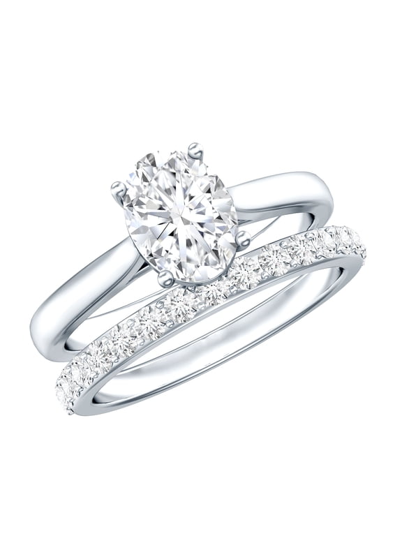 Certified Lab Grown Diamond Wedding Ring Set of 2 - EF-VS Quality - 1.2 Carat Solitaire Engagement Ring with Band, 14K White Gold, US 6.50