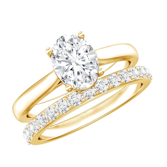 Rosec Jewels Certified Oval Lab Grown Diamond Engagement Wedding Ring Set of 2 - EF-VS Quality Diamond Bridal Ring Set - with Jewelry Box, 14K Yellow Gold, US 10.50