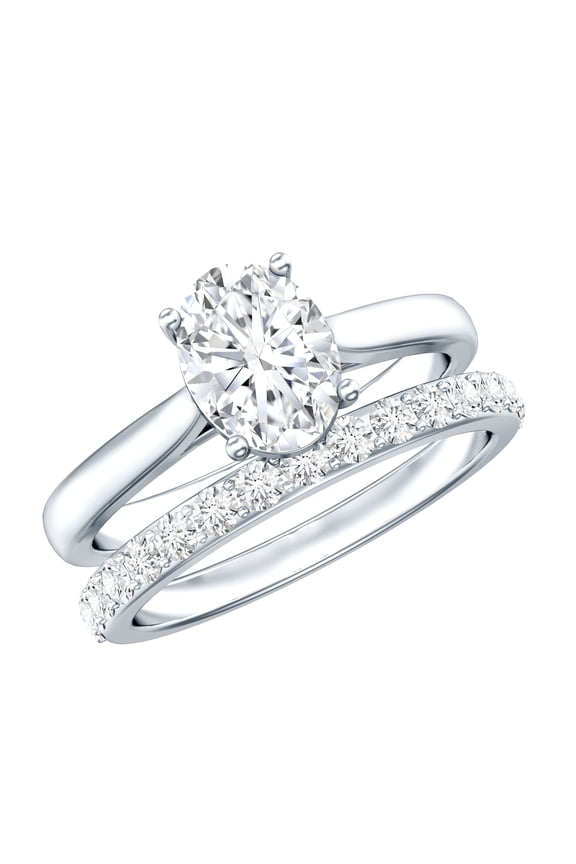 Certified Oval Lab Grown Diamond Engagement Wedding Ring Set of 2 - EF-VS Quality Diamond Bridal Ring Set - with Jewelry Box, 925 Sterling Silver, US 4.00