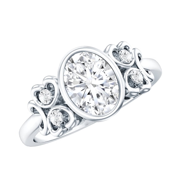 Rosec Jewels Certified Lab Grown Diamond Oval Engagement Ring with Accent - EF-VS Quality, 14K White Gold, US 4.00