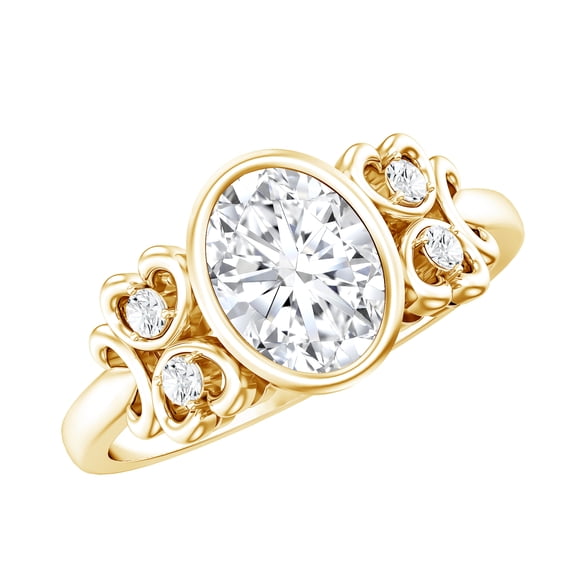 Rosec Jewels Certified Lab Grown Diamond Oval Engagement Ring with Accent - EF-VS Quality, 14K Yellow Gold, US 13.00