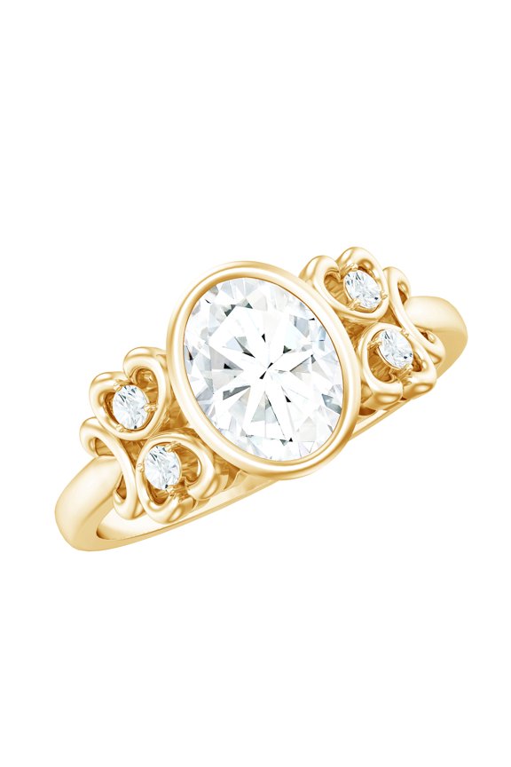 Certified Lab Grown Diamond Oval Engagement Ring with Accent - EF-VS Quality, 14K Yellow Gold, US 7.00