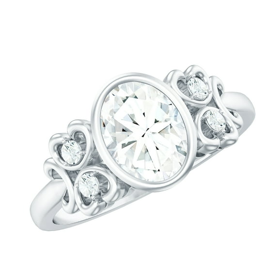 Rosec Jewels Certified Lab Grown Diamond Oval Engagement Ring with Accent - EF-VS Quality, 925 Sterling Silver, US 4.00