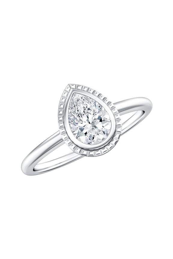 Certified Lab Grown Diamond Pear Shaped Solitaire Ring - 0.6 Carat - EF-VS Quality, 925 Sterling Silver, US 7.00