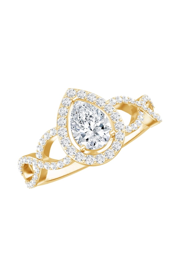 Certified Lab Grown Diamond Teardrop Engagement Ring with Halo - EF-VS Quality, 10K Yellow Gold, US 8.50