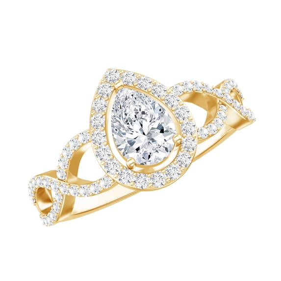 Rosec Jewels Certified Lab Grown Diamond Teardrop Engagement Ring with Halo - EF-VS Quality, 18K Yellow Gold, US 4.50