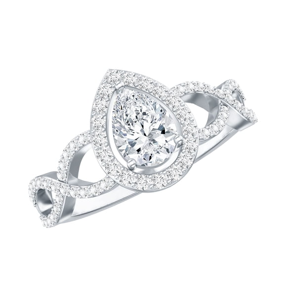 Rosec Jewels Certified Lab Grown Diamond Teardrop Engagement Ring with Halo - EF-VS Quality, 925 Sterling Silver, US 4.00