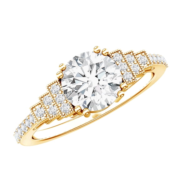Rosec Jewels Certified Lab Grown Diamond Vintage Engagement Ring - EF-VS Quality - Ready To Gift, 10K Yellow Gold, US 6.00