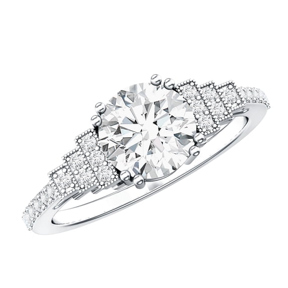 Rosec Jewels Certified Lab Grown Diamond Vintage Engagement Ring - EF-VS Quality - Ready To Gift, 18K White Gold, US 5.50