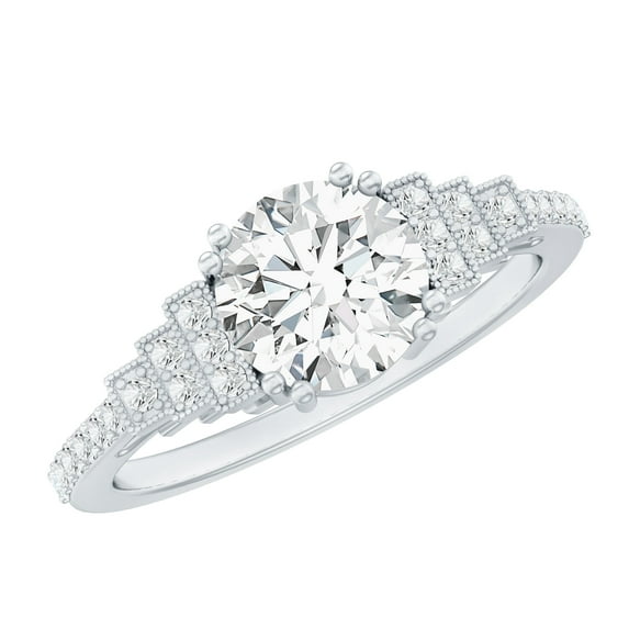 Certified Lab Grown Diamond Vintage Engagement Ring - EF-VS Quality - Ready To Gift, 925 Sterling Silver, US 4.00
