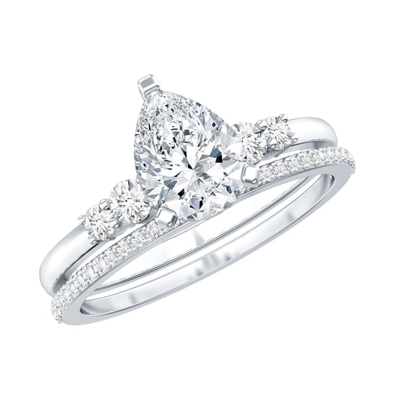 Rosec Jewels Certified Lab Grown Diamond Wedding Ring Set - EF-VS Quality - Ready To Gift, 18K White Gold, US 8.50