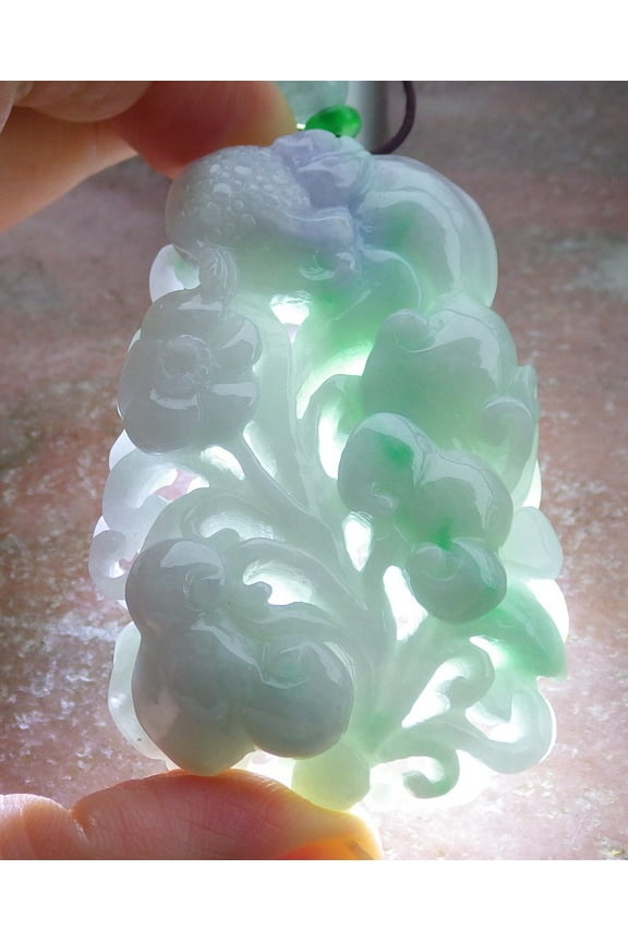 Certified Lavender Green Burma 100% Natural A Jade jadeite Pendant Frog Toad Flower Ruyi Necklace 662925 TN