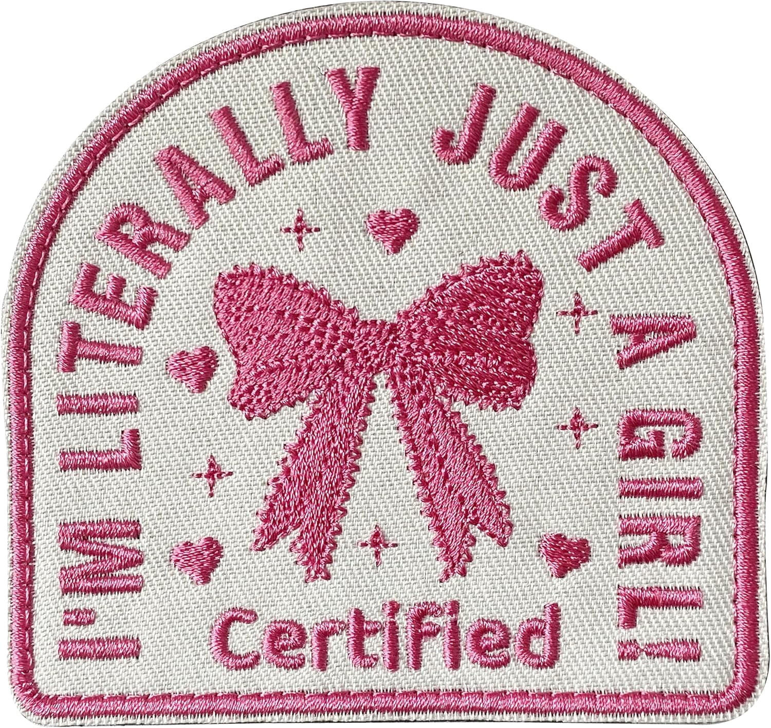 Certified I'm Literally Just A Girl Embroidered Patches, 3.15" x 3.34" Funny Cute Pink Bow Tie Hook and Loop Patches for Backpacks Hats Clothes Bags Dog Harness Collar Vests Jeans Girls