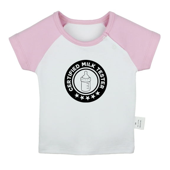 Certified Milk Tester Funny T shirt For Baby, Newborn Babies T-shirts, Infant Tops, 0-24M Kids Graphic Tees Clothing (Short Pink Raglan T-shirt, 0-6 Months)