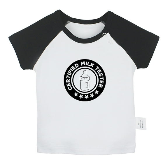 Certified Milk Tester Funny T shirt For Baby, Newborn Babies T-shirts, Infant Tops, 0-24M Kids Graphic Tees Clothing (Short Black Raglan T-shirt, 12-18 Months)