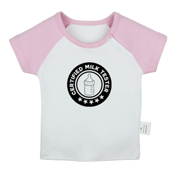 Certified Milk Tester Funny T shirt For Baby, Newborn Babies T-shirts, Infant Tops, 0-24M Kids Graphic Tees Clothing (Short Pink Raglan T-shirt, 6-12 Months)