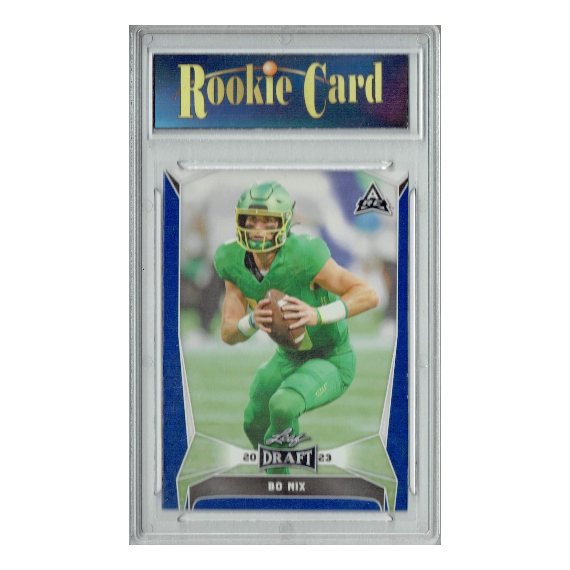 Certified Mint+ Bo Nix 2023 Leaf Football #32 Blue SP Rookie Card