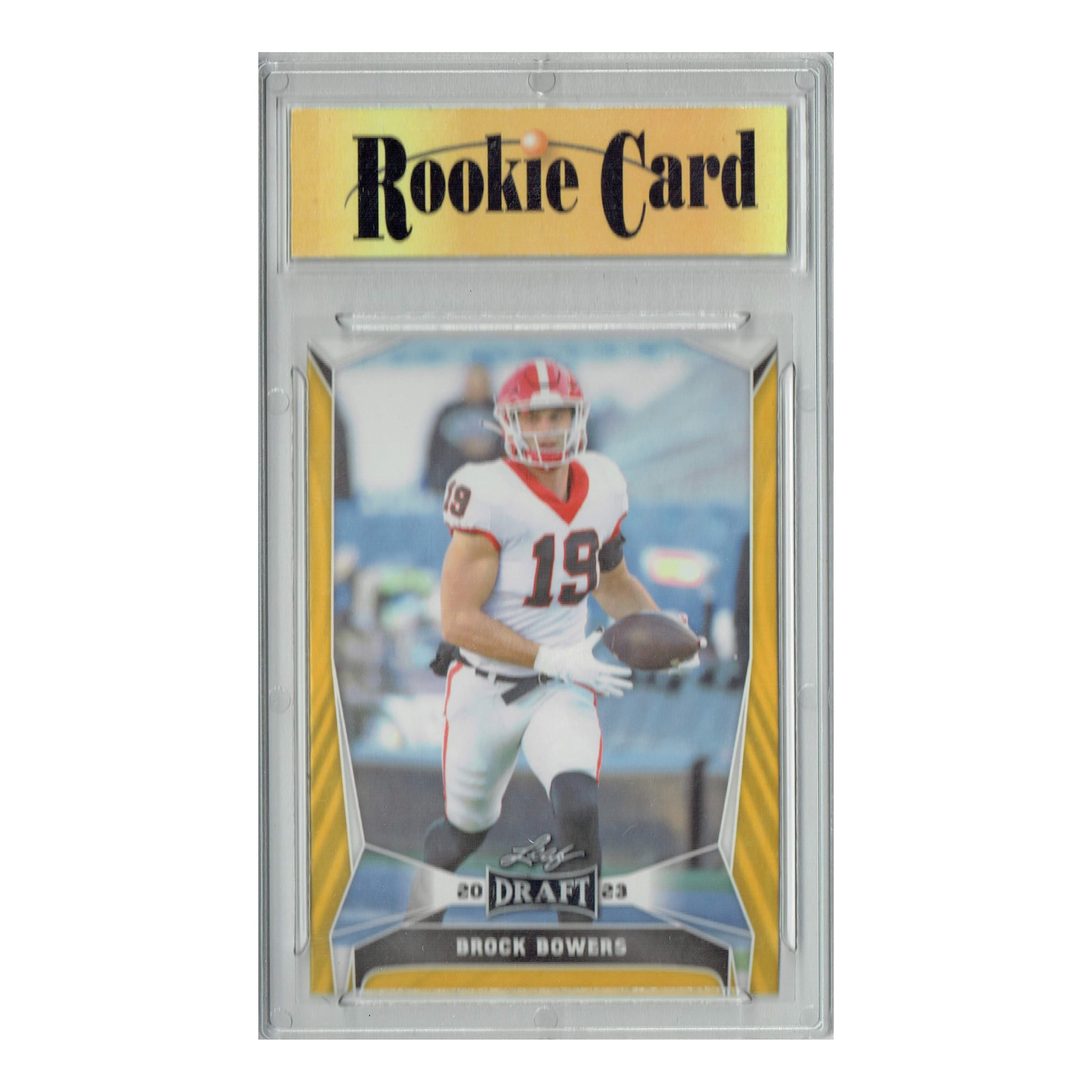 Certified Mint+ Brock Bowers 2023 Leaf Football #18 Gold Short Print Rookie Card Las Vegas Raiders
