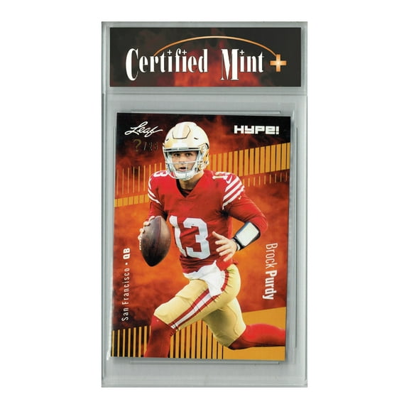 Certified Mint+ Brock Purdy 2023 Leaf HYPE! #105 Gold SP, Just 25 Made Rare Trading Card San Francisco 49ers