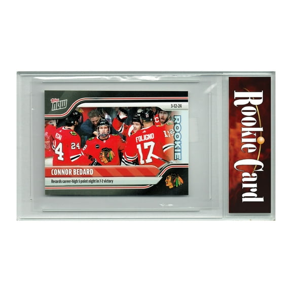 Certified Mint+ Connor Bedard 2023 Topps Now #144 5 Point Game Rookie Card Sticker Back
