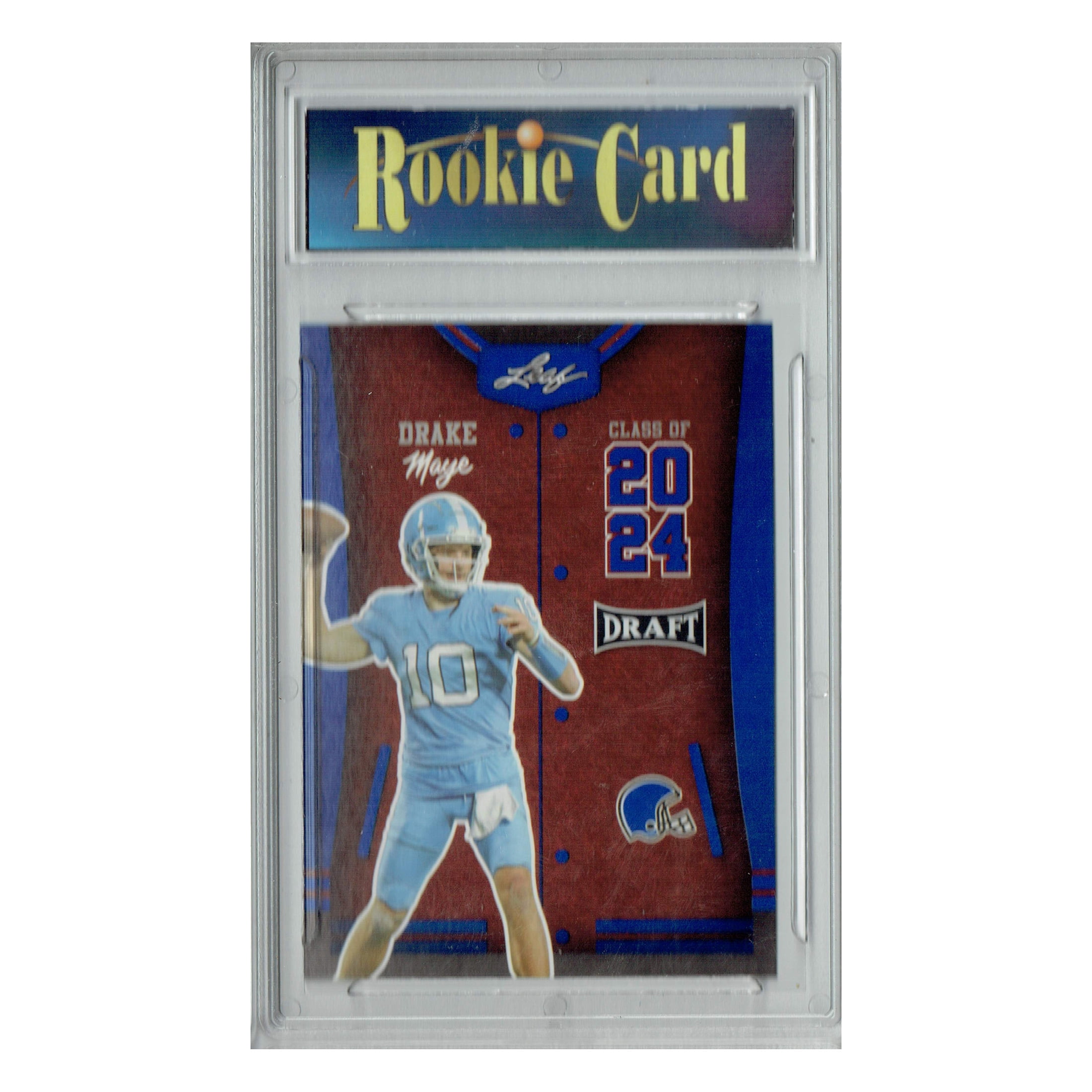 Certified Mint+ Drake Maye 2023 Leaf Football #79 Blue SP Class of 2027 Rookie Card Patriots