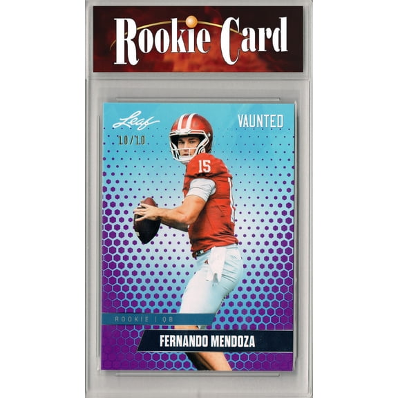 Fernando Mendoza Rookie Card Indiana / Las Vegas Football Trading Card 2025 Leaf Vaunted #V-07 Purple SP 10 Made Certified Mint+