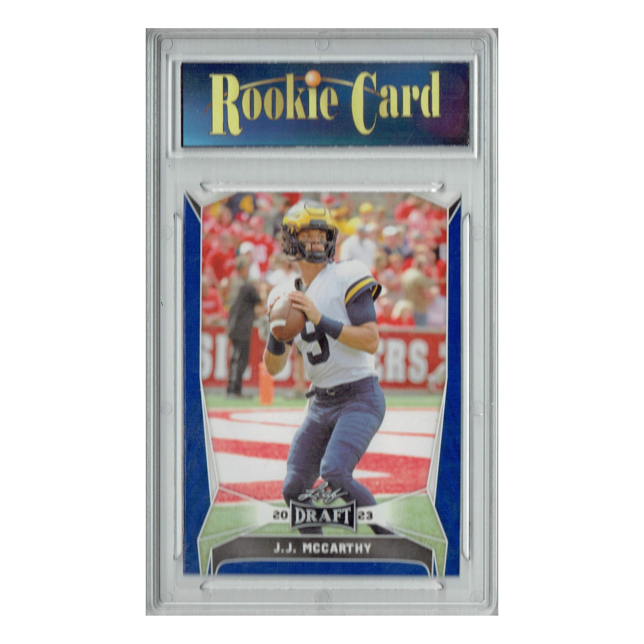 Certified Mint+ J.J. McCarthy 2023 Leaf Football #22 Blue Short Print Rookie Card