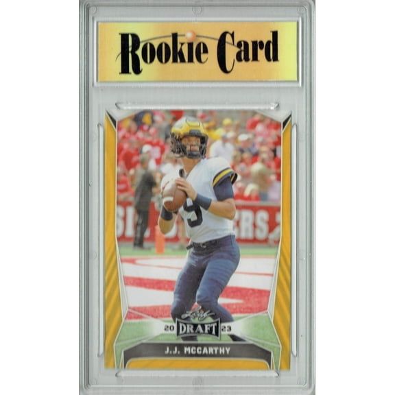 Certified Mint+ J.J. McCarthy 2023 Leaf Football #22 Gold Short Print Rookie Card