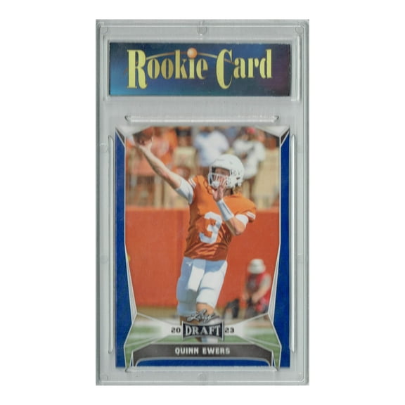 Certified Mint+ Quinn Ewers 2023 Leaf Football #28 Blue SP Texas Rookie Card