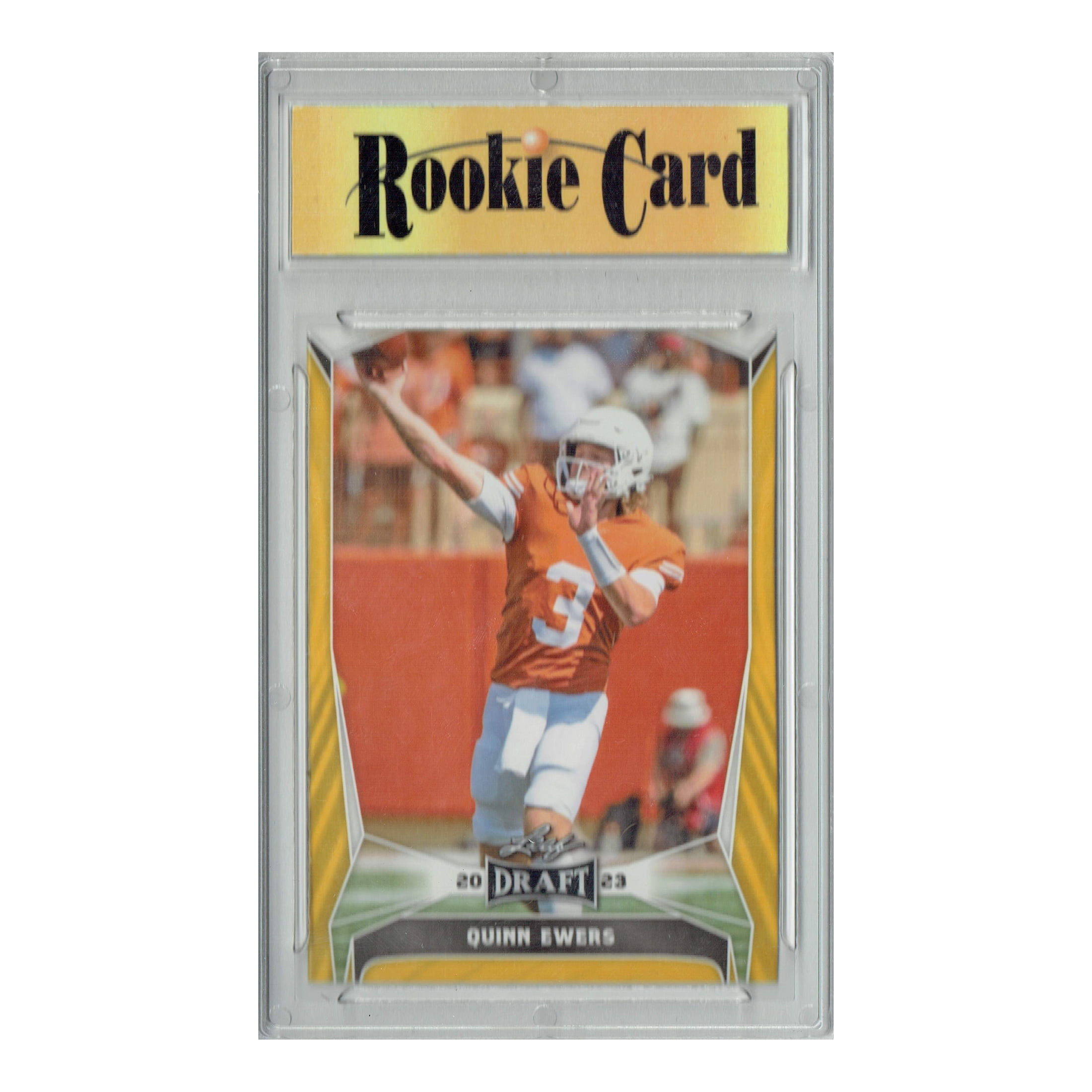 Certified Mint+ Quinn Ewers 2023 Leaf Football #28 Gold SP Texas Rookie Card