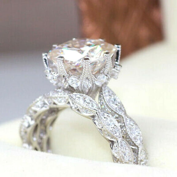 Certified Moissanite 3.00 Ct Wedding Engagement Vintage Ring Set for Women 14K White Gold Plated 925 Sterling Silver