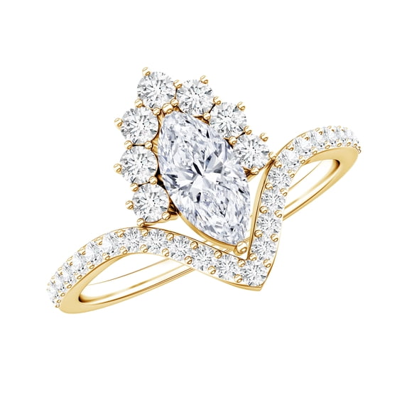 Rosec Jewels Certified Moissanite Marquise Engagement Ring - Designer Curved Engagement Ring - 4X8 mm - D-VS1 Quality, 18K Yellow Gold, US 9.00