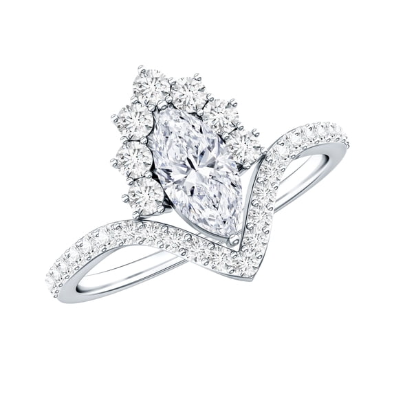 Rosec Jewels Certified Moissanite Marquise Engagement Ring - Designer Curved Engagement Ring - 4X8 mm - D-VS1 Quality, 925 Sterling Silver, US 4.00