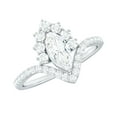 thumbnail image 1 of Rosec Jewels Certified Moissanite Marquise Engagement Ring - Designer Curved Engagement Ring - 4X8 mm - D-VS1 Quality, 925 Sterling Silver, US 5.00, 1 of 9